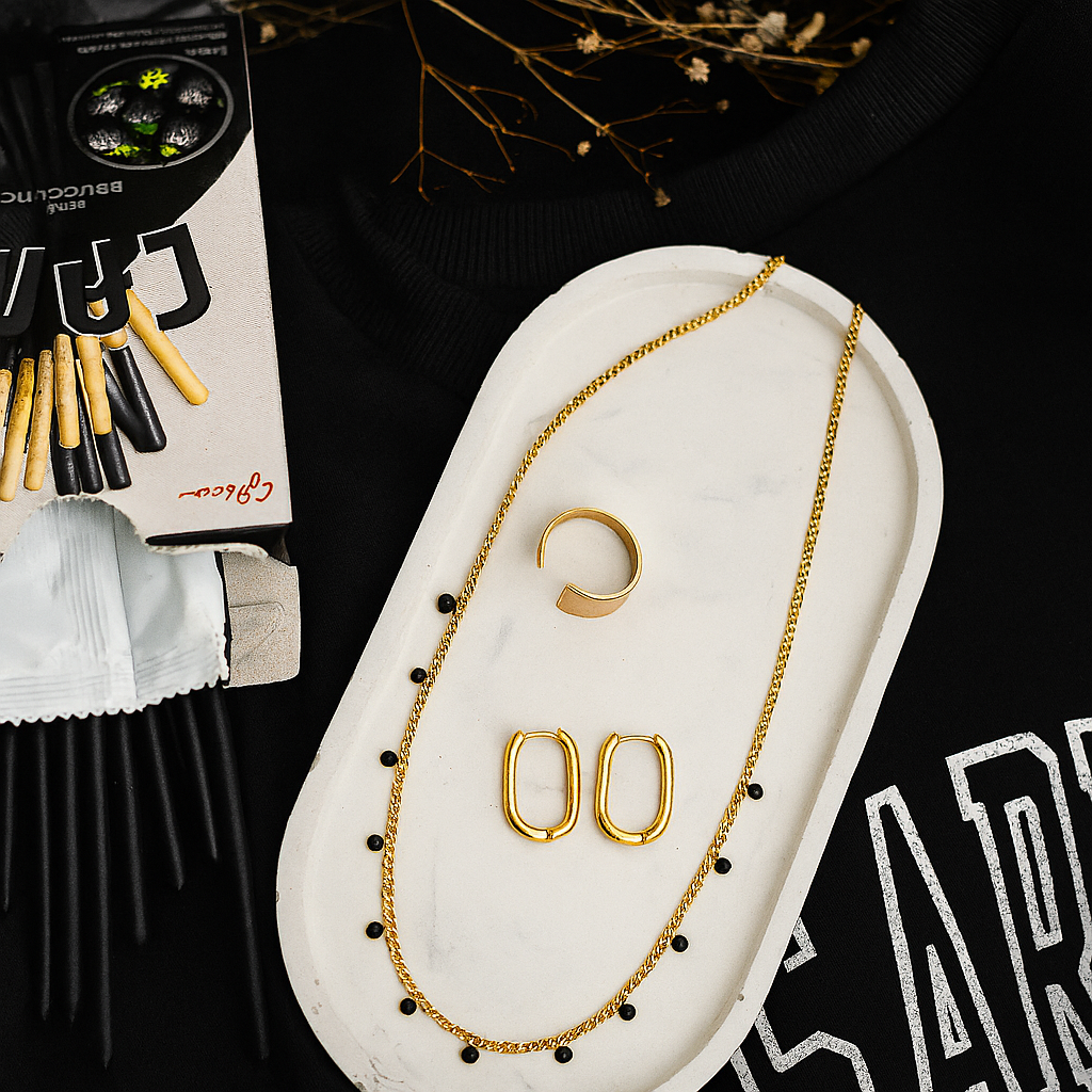 Gold jewelry necklace and earrings 
