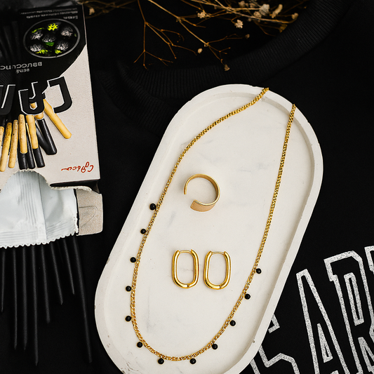 Gold jewelry necklace and earrings 